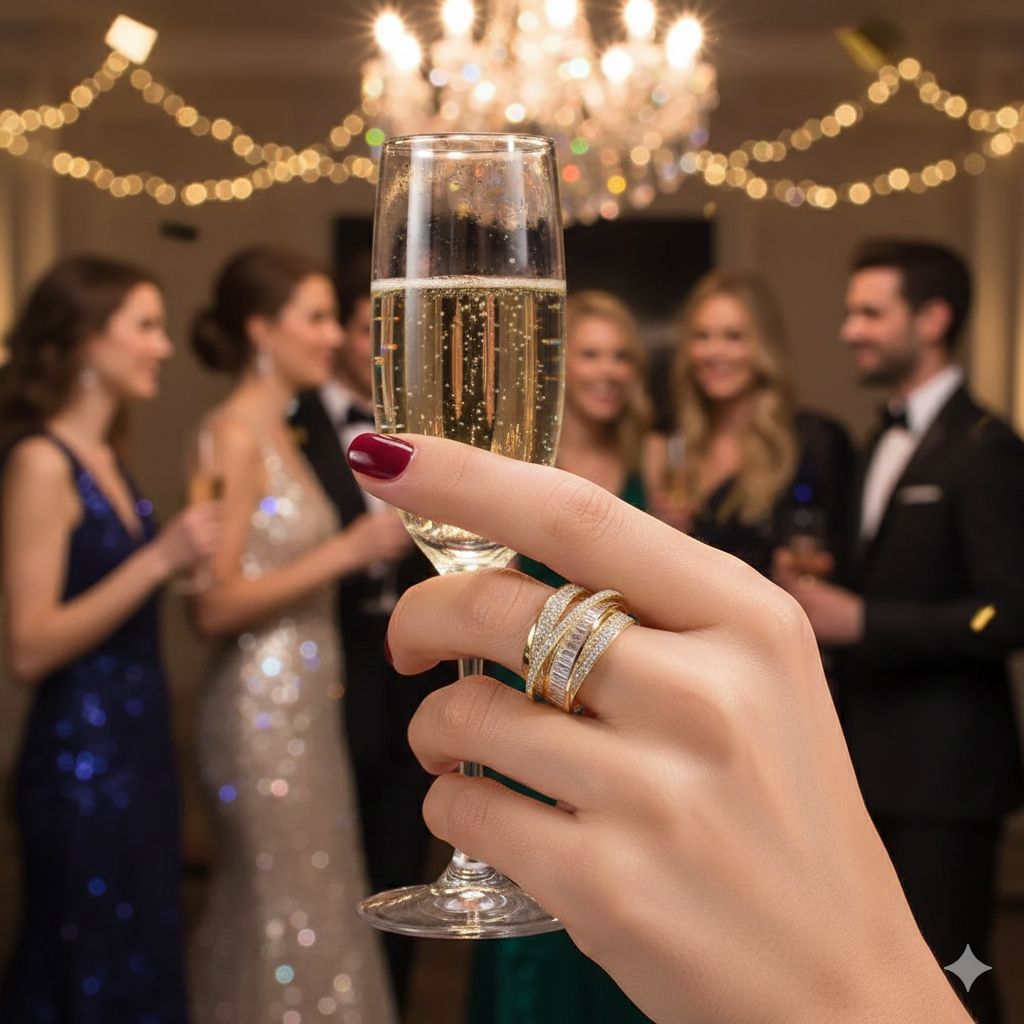 Golden Orbit Triple Wave Ring