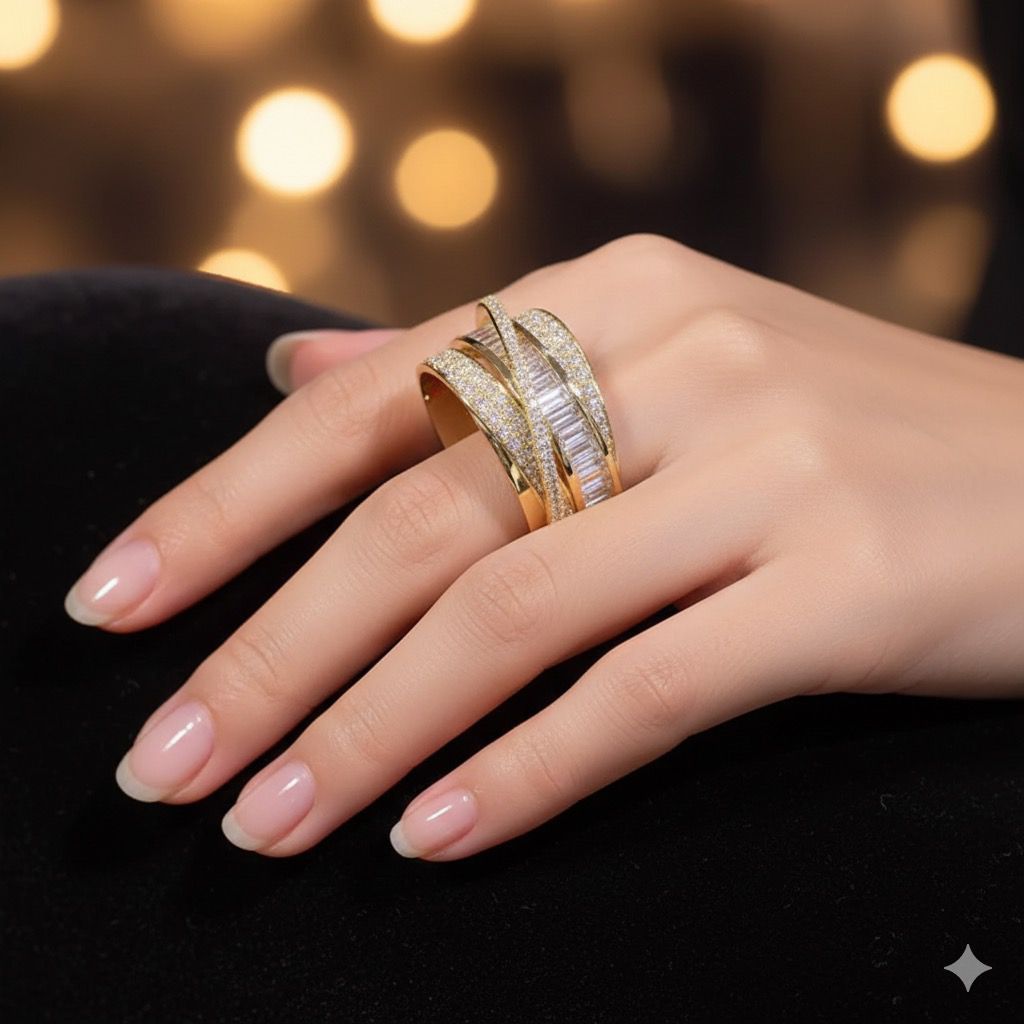 Golden Orbit Triple Wave Ring